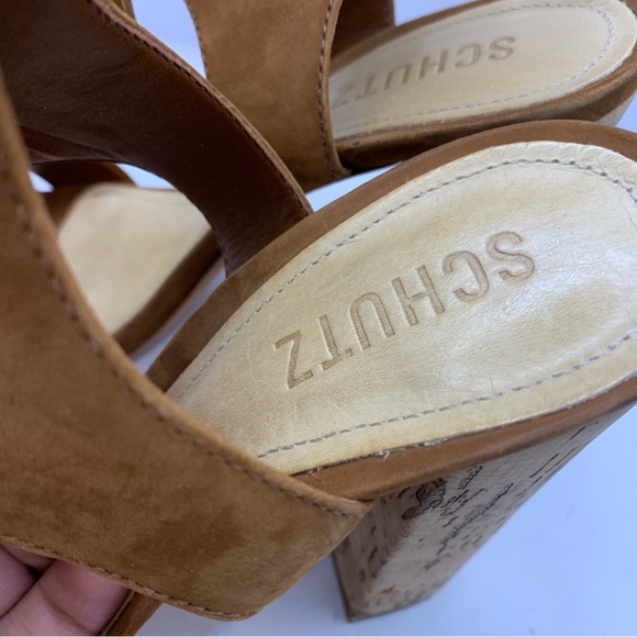 Schutz Womens Cruz Lace-Up Cuff Sandal $220 New Saddle Brown Size 6B Cork Heel - Picture 5 of 9
